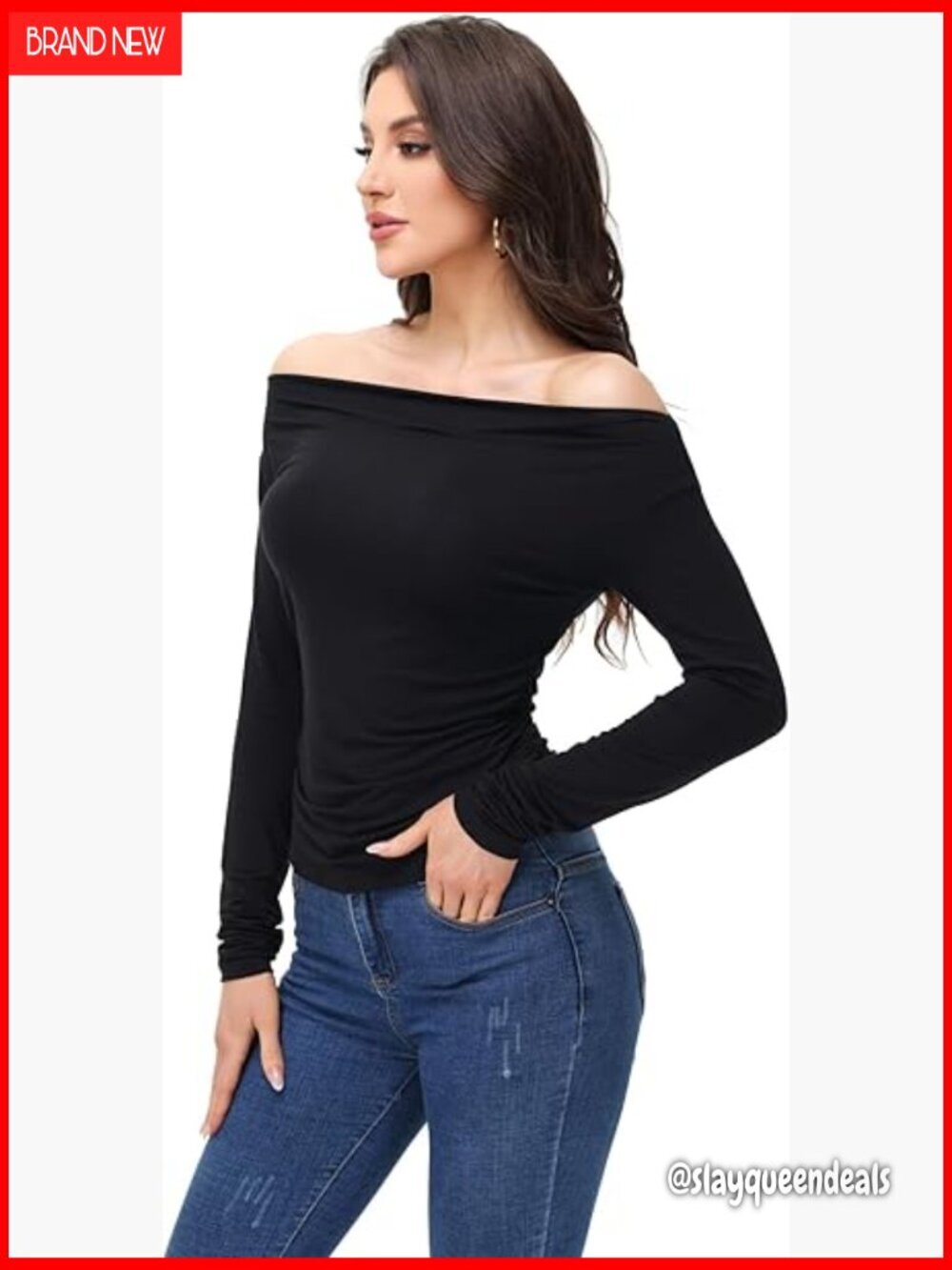 Long Sleeve Ruched Waist Off Shoulder Slim Fit T-Shirt Blouse Plus Size